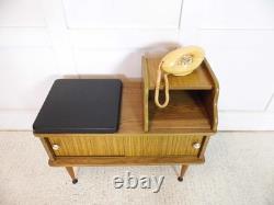 Vintage retro Telephone seat bench storage cupboard 1970s teak effect Hall seat
