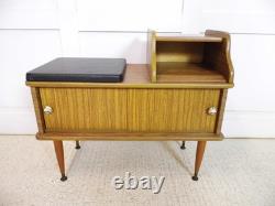 Vintage retro Telephone seat bench storage cupboard 1970s teak effect Hall seat