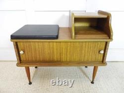 Vintage retro Telephone seat bench storage cupboard 1970s teak effect Hall seat