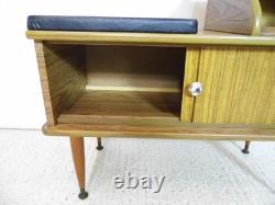 Vintage retro Telephone seat bench storage cupboard 1970s teak effect Hall seat