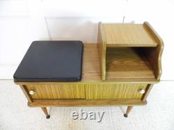 Vintage retro Telephone seat bench storage cupboard 1970s teak effect Hall seat