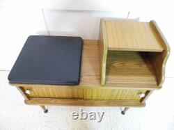 Vintage retro Telephone seat bench storage cupboard 1970s teak effect Hall seat