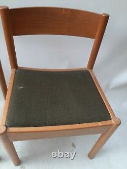 Vintage retro antique Danish mid century wooden kitchen dining chairs x2 pair