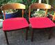 Vintage Retro Antique Danish Red Teak Curved Wood Kitchen Dining Office Chair X2