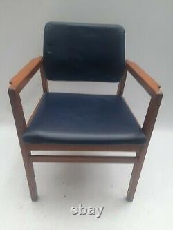 Vintage retro antique mid century blue faux leather wood kitchen dining chairs 1