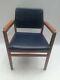 Vintage Retro Antique Mid Century Blue Faux Leather Wood Kitchen Dining Chairs 1