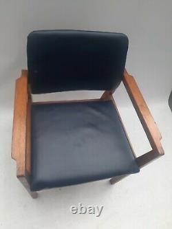 Vintage retro antique mid century blue faux leather wood kitchen dining chairs 1