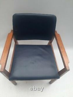 Vintage retro antique mid century blue faux leather wood kitchen dining chairs 1