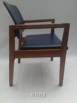 Vintage retro antique mid century blue faux leather wood kitchen dining chairs 1