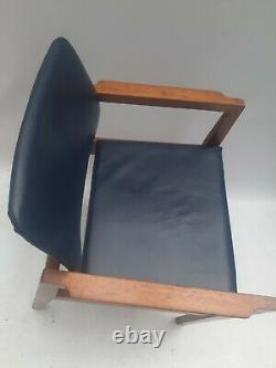 Vintage retro antique mid century blue faux leather wood kitchen dining chairs 1