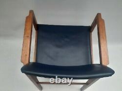 Vintage retro antique mid century blue faux leather wood kitchen dining chairs 1