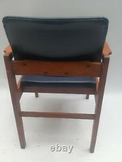 Vintage retro antique mid century blue faux leather wood kitchen dining chairs 1