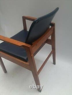 Vintage retro antique mid century blue faux leather wood kitchen dining chairs 1