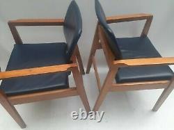 Vintage retro antique mid century blue faux leather wood kitchen dining chairs 1