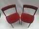 Vintage Retro Antique Mid Century Red Velvet Wood Kitchen Dining Chairs Cuved X2