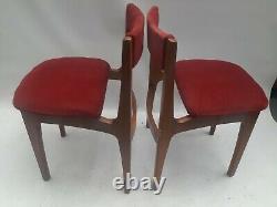 Vintage retro antique mid century red velvet wood kitchen dining chairs cuved x2