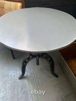 Vintage retro antique mid century wooden industrial round pub kitchen cafe table
