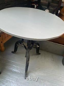 Vintage retro antique mid century wooden industrial round pub kitchen cafe table
