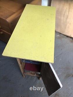 Vintage retro antique wooden kitchen dining storage table yellow formica 50s 60s