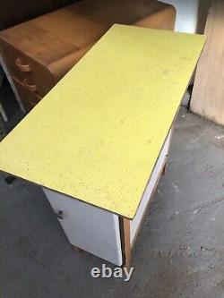 Vintage retro antique wooden kitchen dining storage table yellow formica 50s 60s