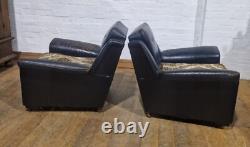 Vintage retro button back pair of lounge armchairs wingback chairs