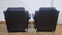 Vintage retro button back pair of lounge armchairs wingback chairs