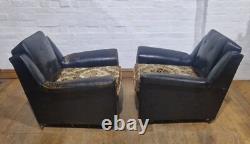 Vintage retro button back pair of lounge armchairs wingback chairs