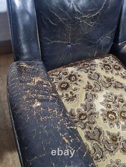 Vintage retro button back pair of lounge armchairs wingback chairs