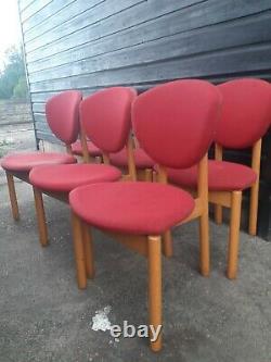 Vintage retro kitchen dining wooden office Danish red chairs HØNG design x 6