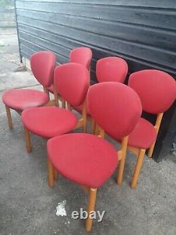 Vintage retro kitchen dining wooden office Danish red chairs HØNG design x 6