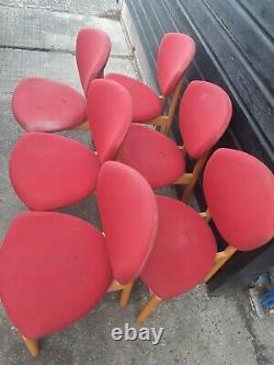 Vintage retro kitchen dining wooden office Danish red chairs HØNG design x 6