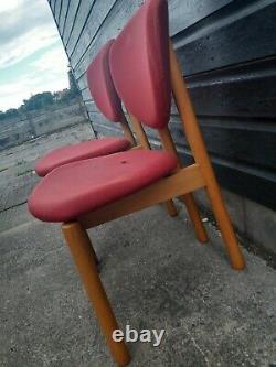 Vintage retro kitchen dining wooden office Danish red chairs HØNG design x 6