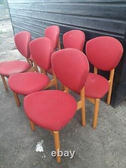 Vintage retro kitchen dining wooden office Danish red chairs HØNG design x 6