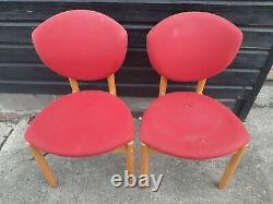 Vintage retro kitchen dining wooden office Danish red chairs HØNG design x 6