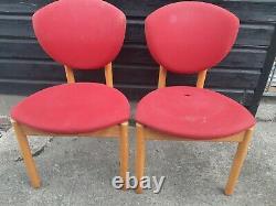 Vintage retro kitchen dining wooden office Danish red chairs HØNG design x 6