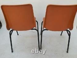 Vintage retro mid century 60s 70s orange stacking cafe kitchen dining chairs x 2