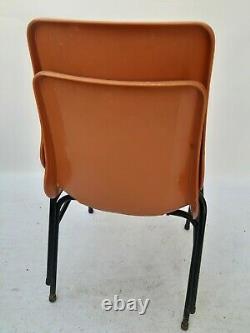 Vintage retro mid century 60s 70s orange stacking cafe kitchen dining chairs x 2