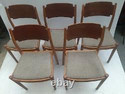 Vintage retro mid century Danish wooden kitchen dining cafe pub chairs x 5 60s