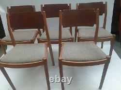 Vintage retro mid century Danish wooden kitchen dining cafe pub chairs x 5 60s