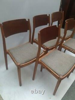 Vintage retro mid century Danish wooden kitchen dining cafe pub chairs x 5 60s