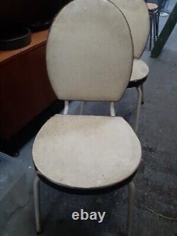 Vintage retro mid century kitchen dining stacking 50s 60s metal MCM chairs x2