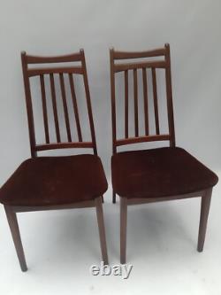 Vintage retro mid century kitchen dining teak wooden MCM chairs x 2 brown velvet