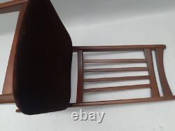 Vintage retro mid century kitchen dining teak wooden MCM chairs x 2 brown velvet