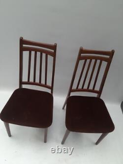Vintage retro mid century kitchen dining teak wooden MCM chairs x 2 brown velvet