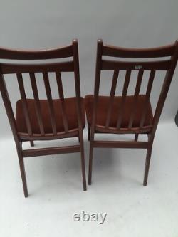 Vintage retro mid century kitchen dining teak wooden MCM chairs x 2 brown velvet