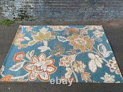 Vintage retro mid century modern MCM blue floor rug flower pattern shabby chic