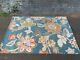 Vintage Retro Mid Century Modern Mcm Blue Floor Rug Flower Pattern Shabby Chic