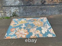 Vintage retro mid century modern MCM blue floor rug flower pattern shabby chic