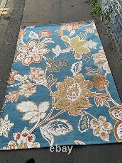 Vintage retro mid century modern MCM blue floor rug flower pattern shabby chic