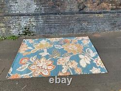 Vintage retro mid century modern MCM blue floor rug flower pattern shabby chic